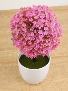 1入裝塑料模擬盆栽雪絨花櫻花室內桌面裝飾,小型球形粉綠植物 - 粉色 - 查看 5