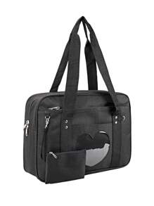 Kawaii Ita - Bolsa De Escuela Japonesa Bonita Bolsa De Mano Con Hombros Grandes, DiseñO De CorazóN De Anime,Mochila Escolar Japonesa Con CalcomaníA De Anime Kawaii, Mochila Kawaii, Mochila Con CorazóN, Mochila De Anime,Bolso JaponéS Con Forma De CorazóN Para Ventana Y Ventana,Negro/Rosa Claro/Morado - Negro - Ver 2