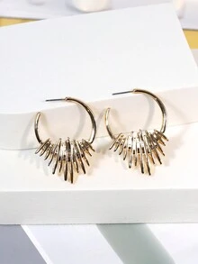 1 Par De Aretes Metálicos Asimétricos - Amarillo Oro - Ver 4