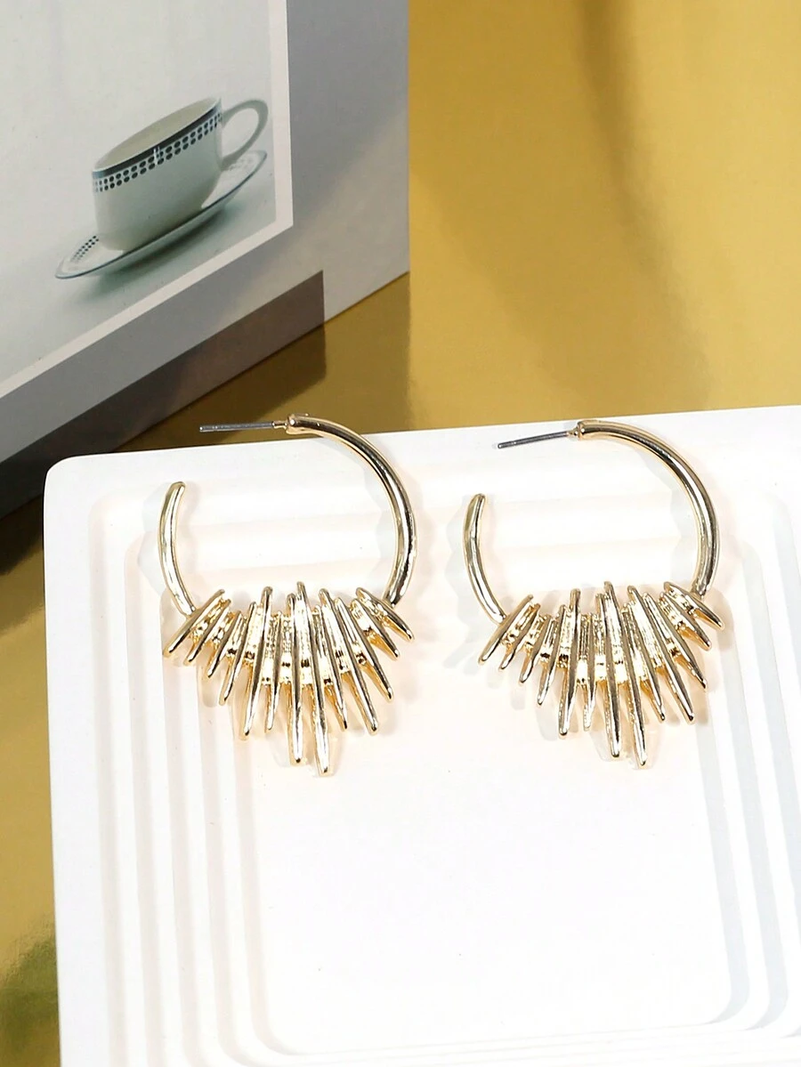 1 Par De Aretes Metálicos Asimétricos - Amarillo Oro - Ver 1