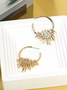 1 Par De Aretes Metálicos Asimétricos - Amarillo Oro - Ver 5