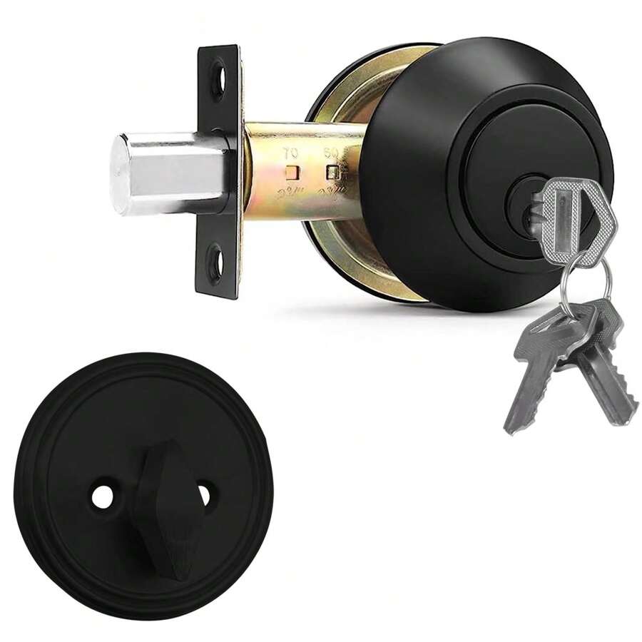 帶鎖和鑰匙,單側門栓前門鎖黑色不銹鋼帶鑰匙 - 黑色 - 查看 1