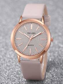 Conjunto de reloj de pulsera de cuarzo con esfera mecánica y escala simple, correa mate + pulsera con forma de corazón completamente decorada con rhinestones, regalo de San Valentín para mujer
