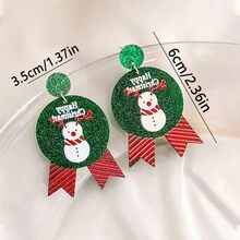 1對聖誕印花耳環,聖誕樹雪人曲奇惡棍聖誕老人耳環,亞克力耳環