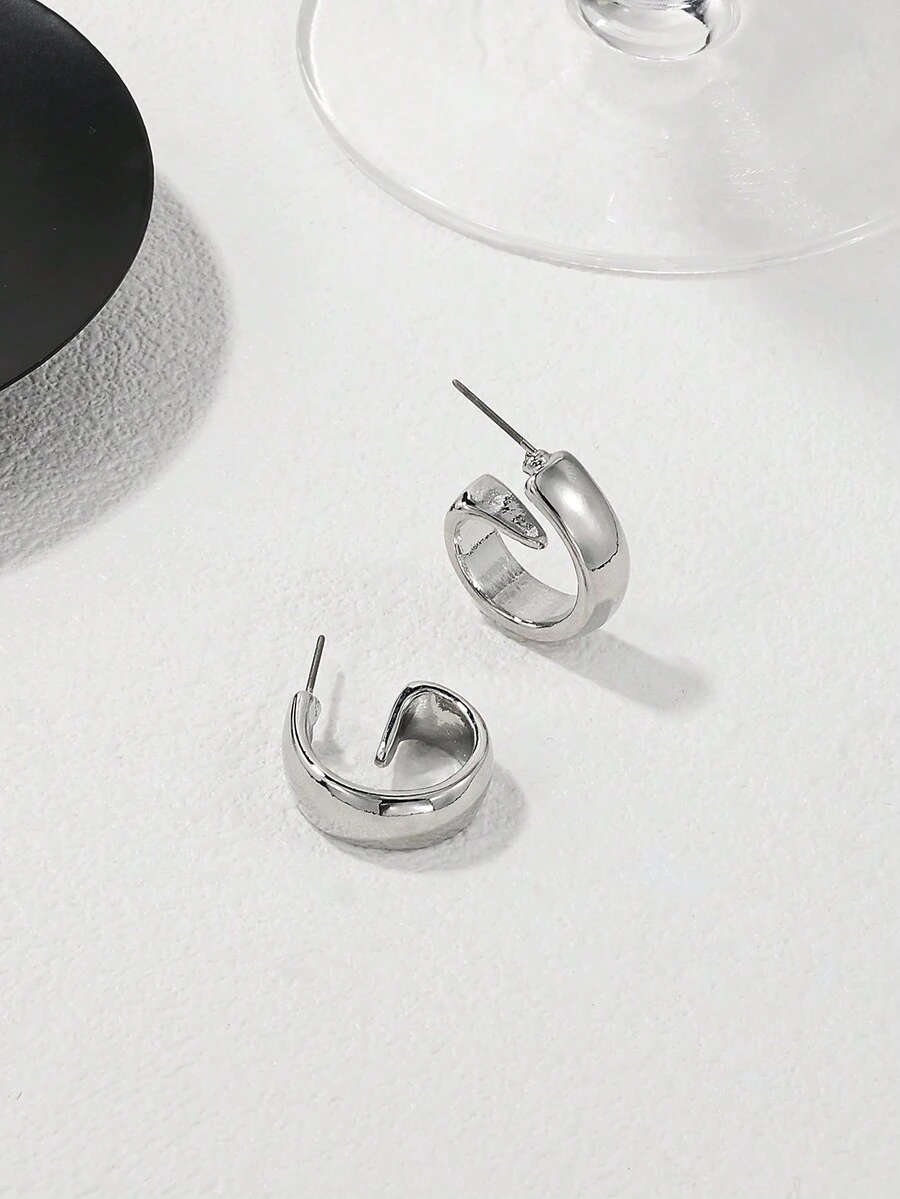 1 đôi Kim loại Lá thư G Thiết kế Của phụ nữ Vòng khuyên tai - Bạc - Xem 1