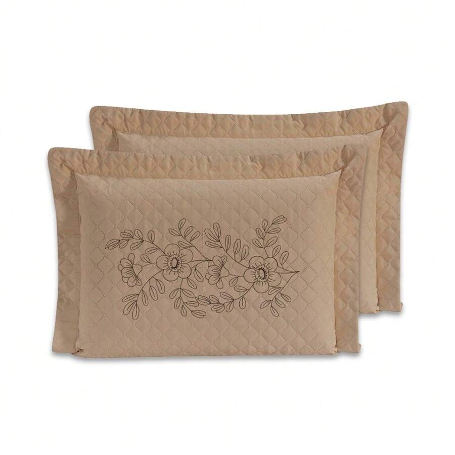 2 Pillowcases With Ultrasonic Quilted EMBROIDERY 70cmx50cm - Khaki - View 1