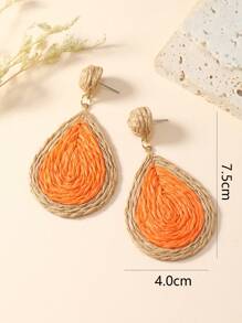一對波西米亞風格假期風雙色柳/蘆葦吊墜耳環,手工製作,適合日常穿著 - 橘色 - 查看 4