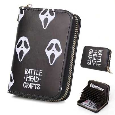 2025 New Halloween Wallet Skull Print Multi-Card Holder Funny Halloween Coin Purse Clutch