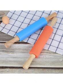 Baking Tool 8-inch Wooden Rolling Pin With Non-stick Silicone Surface & Handle - Multicolor - View 5