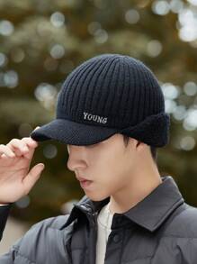 1 件男士針織帽冬季戶外騎乘保暖帽頭圍大臉小護耳厚實保暖 - 黑色 - 查看 1