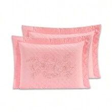 2 Pillowcases With Ultrasonic Quilted EMBROIDERY 70cmx50cm - Rusty Rose - View 2