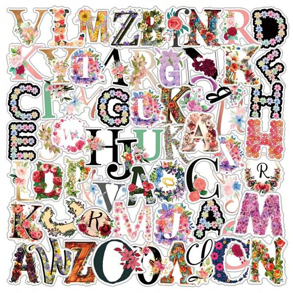 65 Flower Letter Stickers, Cartoon Cute Aesthetic Graffiti Vinyl Waterproof Stickers, Suitable For Water Bottles, Laptops, Mobile Phones, Skateboards, Guitars, Luggage, Scrapbooks, Hard Hats, Scrapbooking Gifts For Children, Teenagers, Adult Party Supplies Decoration,Letter Stickers,Alphabet Stickers,Letters Stickers,Letter Stickers,Alphabet Stickers,Stickers,Bullet Journal Stickers,Spring Stickers,Stickers For Laptop,Sprunki>Pvc,Mexican Stickers,Stickers Words