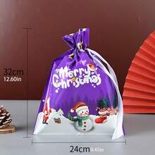 1pc Santa Claus Drawstring Gift Bag With Aluminum Foil Candy Packaging For Christmas Gift, Purple - Purple - View 6