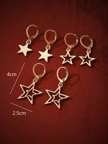 3對/組銀色時尚復古金屬中空星形吊墜耳環,適用於女性日常佩戴