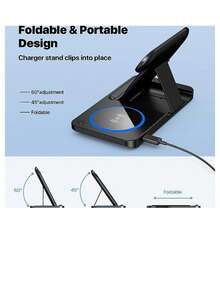 Wireless Charging Station, 3 In 1 Foldable Wireless Charger Stand, Wireless Charging Stand For IPhone 14/13/12/11/XS Max/XS/XR/X/8P, Airpods 2/Pro, Apple Watch, And Qi-Certified Phones ( Black)AND WHITE - Black - View 8