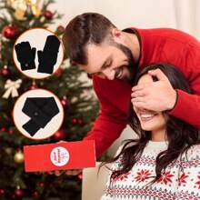 2件usb加熱手套和usb加熱圍巾無指手套,適用於男女冬季戶外活動,贈品盒裝 - 黑色 - 查看 6