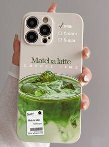 1 Pieza Carcasa De Teléfono Con Diseño De Etiqueta De Café De Matcha Latte - Multicolor - Ver 1