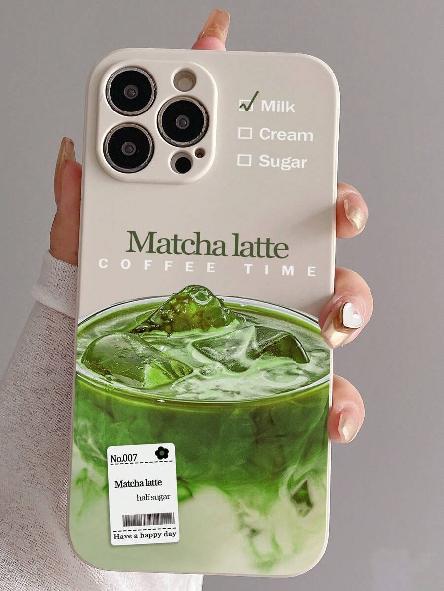 1 Pieza Carcasa De Teléfono Con Diseño De Etiqueta De Café De Matcha Latte - Multicolor - Ver 1