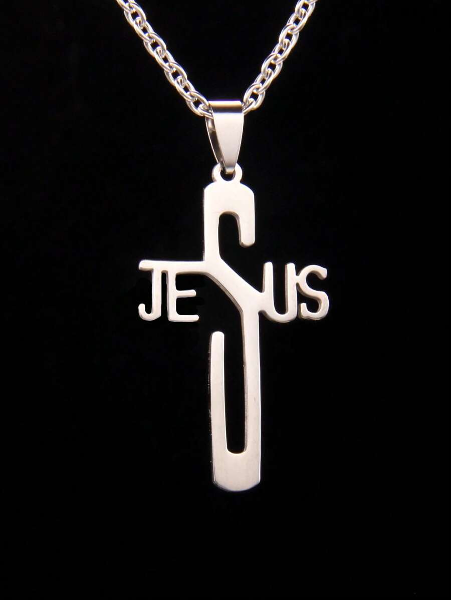 1pc Jesus Cross Stainless Steel Necklace