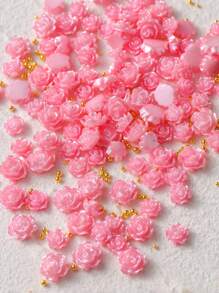 1 件装 Y2K 仿珍珠粉玫瑰花 3D 指尖装饰 DIY 闪亮珠光粉红山茶花扁平哑光花朵可爱哥特女性休闲美甲配件