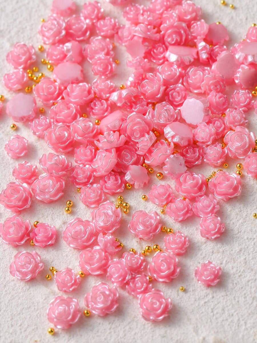 1 件装 Y2K 仿珍珠粉玫瑰花 3D 指尖装饰 DIY 闪亮珠光粉红山茶花扁平哑光花朵可爱哥特女性休闲美甲配件