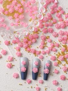 1 件装 Y2K 仿珍珠粉玫瑰花 3D 指尖装饰 DIY 闪亮珠光粉红山茶花扁平哑光花朵可爱哥特女性休闲美甲配件