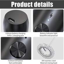 強力奶泡器,可充電奶泡器,手持奶泡器棒製作拿鐵,高級禮品咖啡電動奶泡器,電動打蛋器適用於抹茶,冰沙,攜帶式飲料攪拌器,易於清洗 - 銀色 - 查看 6