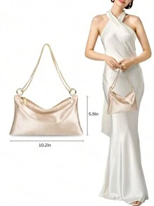 1 Peça Bolsa de Embreagem Formal de Cetim Feminina, Bolsa de Mão para Festa de Casamento e Festa da Noite, Bolsa para Festa de Coquetel com 2 Alças de Ombro, Cor Champanhe