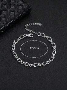 1件简约气质几何8字链扣不锈钢女士手链派对日常礼物 - 銀色 - 查看 5