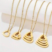 1 件不锈钢镀 18k 金心形吊坠女士项链，个性化多层心形珠宝，派对项链，男女情人节礼物