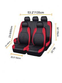 Universal Pu Leather 5-seats Car Seat Covers With Embossed Design, Red And Black, Suitable For Small And Medium-sized Cars - Red - View 2