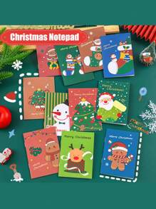 12pcs/set  Random color Christmas Theme Multicolor 64k Notebook Cute Cartoon Gingerbread Man Notepad Santa Claus Fawn Christmas Stocking Small Book Small Gift - Multicolor - View 3