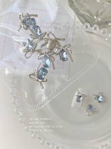 Decoración de arte de uñas 3D con piedras rectangulares octagonales de color azul cielo, cadena plateada, mariposa y 10 piezas de gemas de aleación brillante, charms de uñas, piedras preciosas para uñas y suministros para uñas