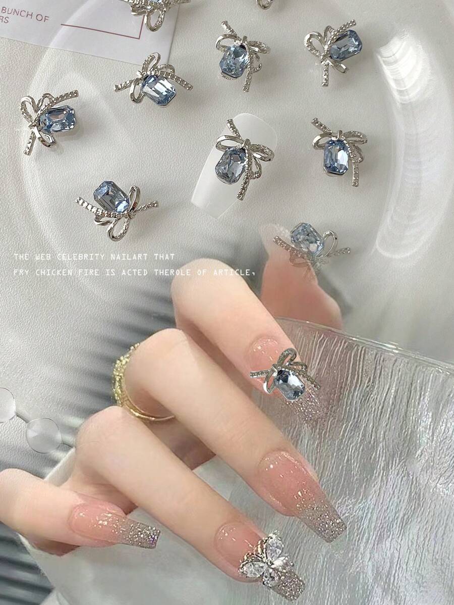 3D Nail Art Decoration With Sky Blue Rectangular Octagon Shaped ...