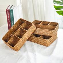 1pc Fashionable Handwoven Seagrass Storage Basket, Multipurpose Desktop Organizer Tray, Drawer Storage, Bathroom Tray, Kitchen Storage And Organization, Cosmetic And Jewelry Box, Portable Storage, Home Office Supply Organizer, Decorative Tray For Home, Bathroom, Kitchen, Snack Basket, Jewelry Box, Bedroom, Living Room, Makeup And Miscellaneous Item Organizer,For Back To School