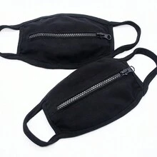 1 Pieza Mascarilla Con Cierre De Cremallera 2 Capas, Cubierta Facial Para Adultos Transpirable, Antipolvo Y Cálida Para Montar - Negro - Ver 2
