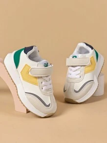 1 Pair Boys/Girls Classic European Style Hook And Loop Design PU Sneakers, Suitable For All Seasons - Yellow - View 2