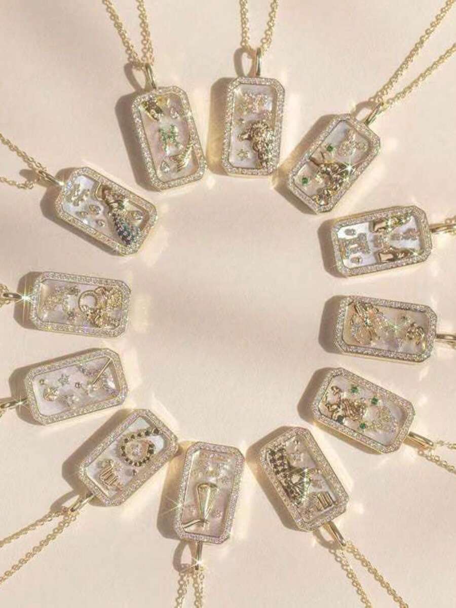 1個時尚的精緻金屬風格女士星座項鍊,附吊墜-鎖骨長度