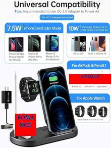 Wireless Charging Station, 3 In 1 Foldable Wireless Charger Stand, Wireless Charging Stand For IPhone 14/13/12/11/XS Max/XS/XR/X/8P, Airpods 2/Pro, Apple Watch, And Qi-Certified Phones ( Black)AND WHITE - Black - View 5