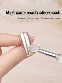 1pc Nail Art Silicon Brush For Magic Mirror Powder &  Powder, With Sponge Head For Finger Nail, Easy To Carry & Multi-Functional - Clear - View 4