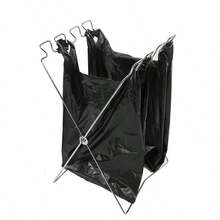 1入組戶外便攜式折疊式垃圾袋架,帶有四個掛鉤,可在野餐/燒烤時進行乾/濕廢物分離 - 銀色 - 查看 5