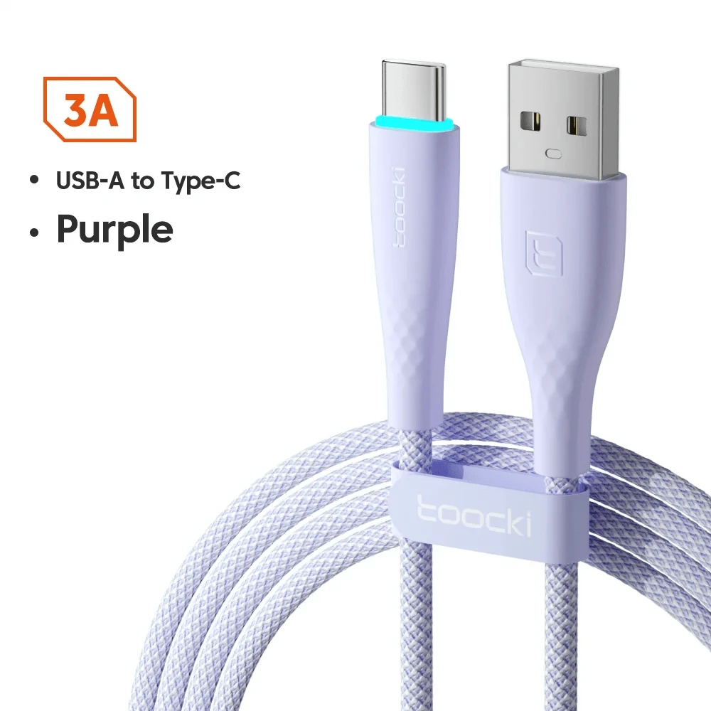 Cable USB tipo C Toocki de carga rápida a 3A para Mi 12, 11, Redmi Note 11, 12, Poco F4, F3 con carga QC 3.0 y cable de datos tipo C - Morado - Ver 1