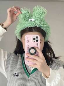 1入組紫色大兔耳造型可愛好玩的毛絨髮箍,適用於洗臉、敷臉、捲直髮,派對裝飾 - 紫色 - 查看 4