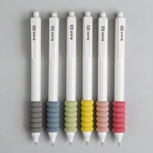 6pcs Colored Sponge Grip Press Ballpoint Pen, Simple Design, Quick Drying, Hand Protection, Great For Office And Study - Black - View 3