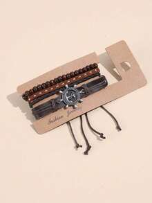 3入組西方風格男士船錨&舵時尚手鍊,合適的適用於日常穿著,首飾類禮品和派對