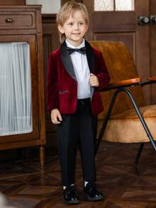 3 Stück/Set Anzug für Kleine Jungen, Jacke + Hose + Fliege, Gentleman Outfit, Herbst/Winter - Bordeaux - Übersicht 3