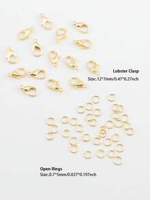 金色350pcs/盒珠寶裝配套件,包括300pcs/盒5*0.7mm鐵質開口跳環和50pcs/盒12*7mm鋅合金龍頭扣,可用於diy手鍊、項鍊等 - 金色 - 查看 2