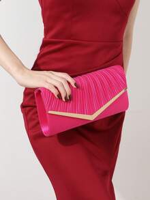 Satin Folded Clutch Envelope Evening Bag - Hot Pink - View 2