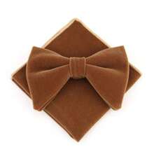 時尚男士純色駱駝絨蝴蝶領結和口袋方巾套裝,蝴蝶結,適用於新郎、婚禮、派對、節日、西裝配件