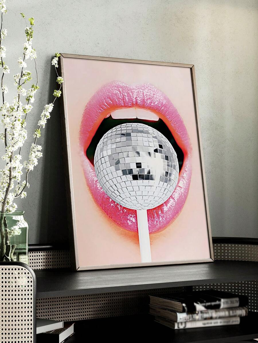 1入口味棒彩繪裝飾,現代壁畫,時尚壁畫,美學房間裝飾海報,迪斯科球飾品,無框畫布印刷品